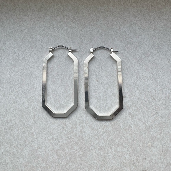 Silver Rectangular Hoop Earrings - Picture 5 of 5